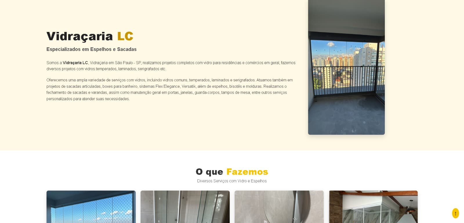 Segunda tela do projeto Vidracaria