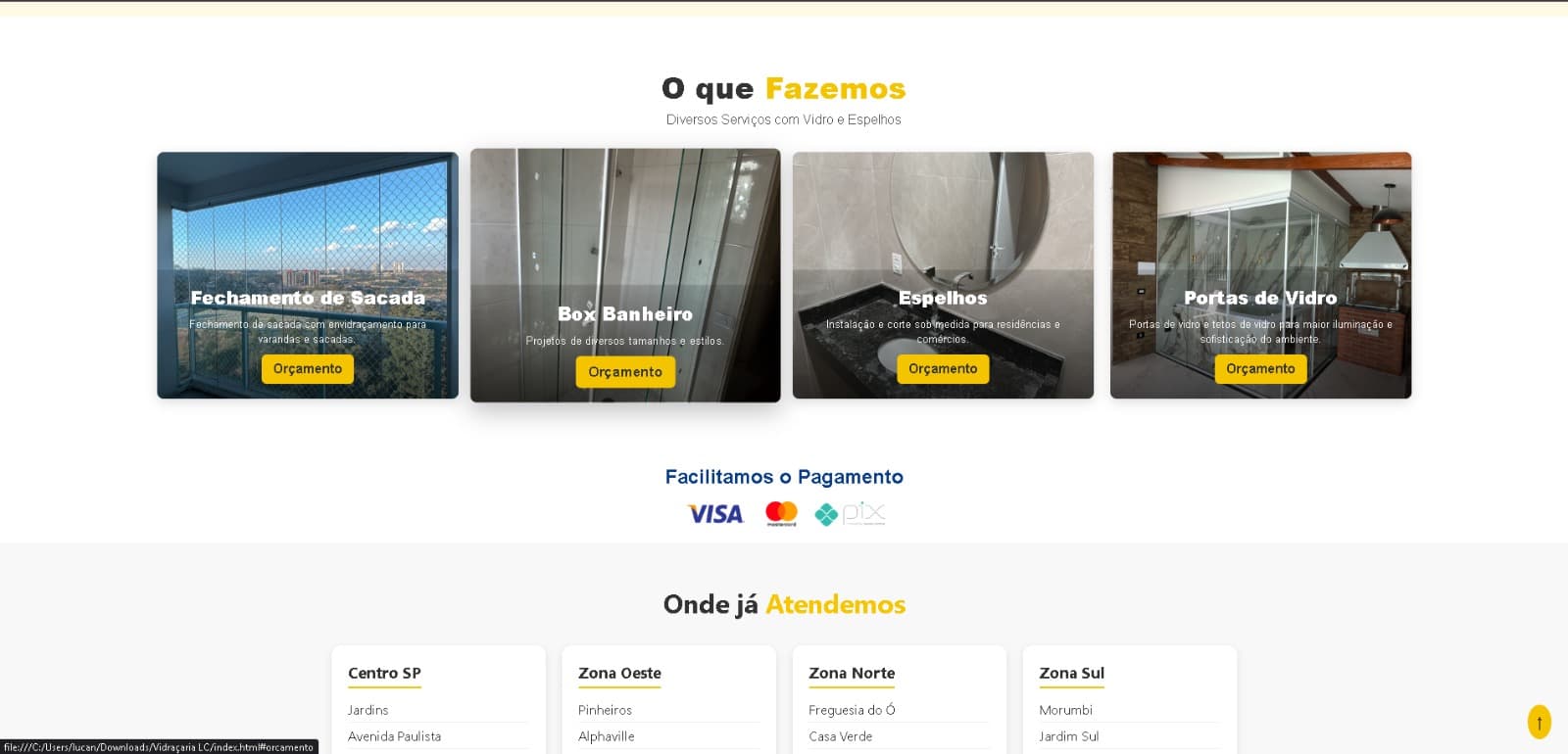 Terceira tela do projeto Vidracaria